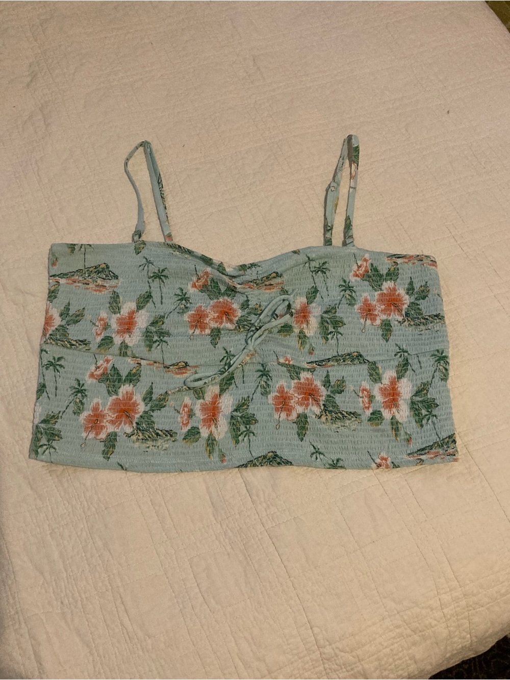 American Eagle Outfitters Light Blue Floral Smocked Cropped Cami/Bralette